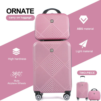 Luggage Sets 2 Piece Suitcase Set (14/20/)Hardside Suitcase with Spinner Wheels Lightweight Carry on Luggage(Pink)