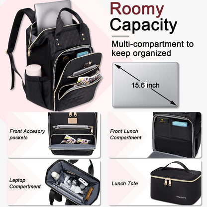 Lunch Backpack for Women,15.6 Inch Laptop Backpacks with Lunch Box