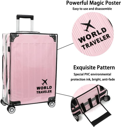 Luggage Cover Heavy-Duty Clear PVC Suitcase Protector with 1 Luggage Strap - Waterproof, Dustproof & Anti-Scratch for Travel, Easy to Fold & Remove (Fits 20-Inch)
