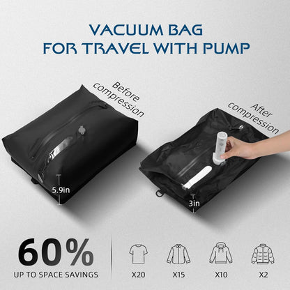 Vacuum Travel Bags with Pump,Vacuum Seal Bags for Clothing Travel,Ip67 Waterproof Vacuum Bags for Travel,Compression Packing Cubes with Suitcase, Luggage,Backpack (2Pcs + Pump+Shoe Bags)