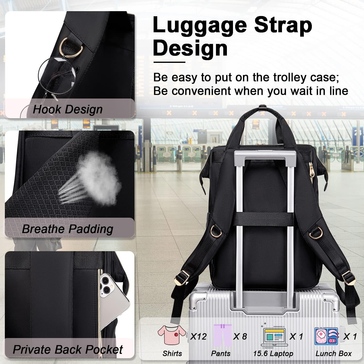 Lunch Backpack for Women,15.6 Inch Laptop Backpacks with Lunch Box