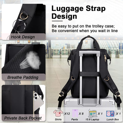 Lunch Backpack for Women,15.6 Inch Laptop Backpacks with Lunch Box
