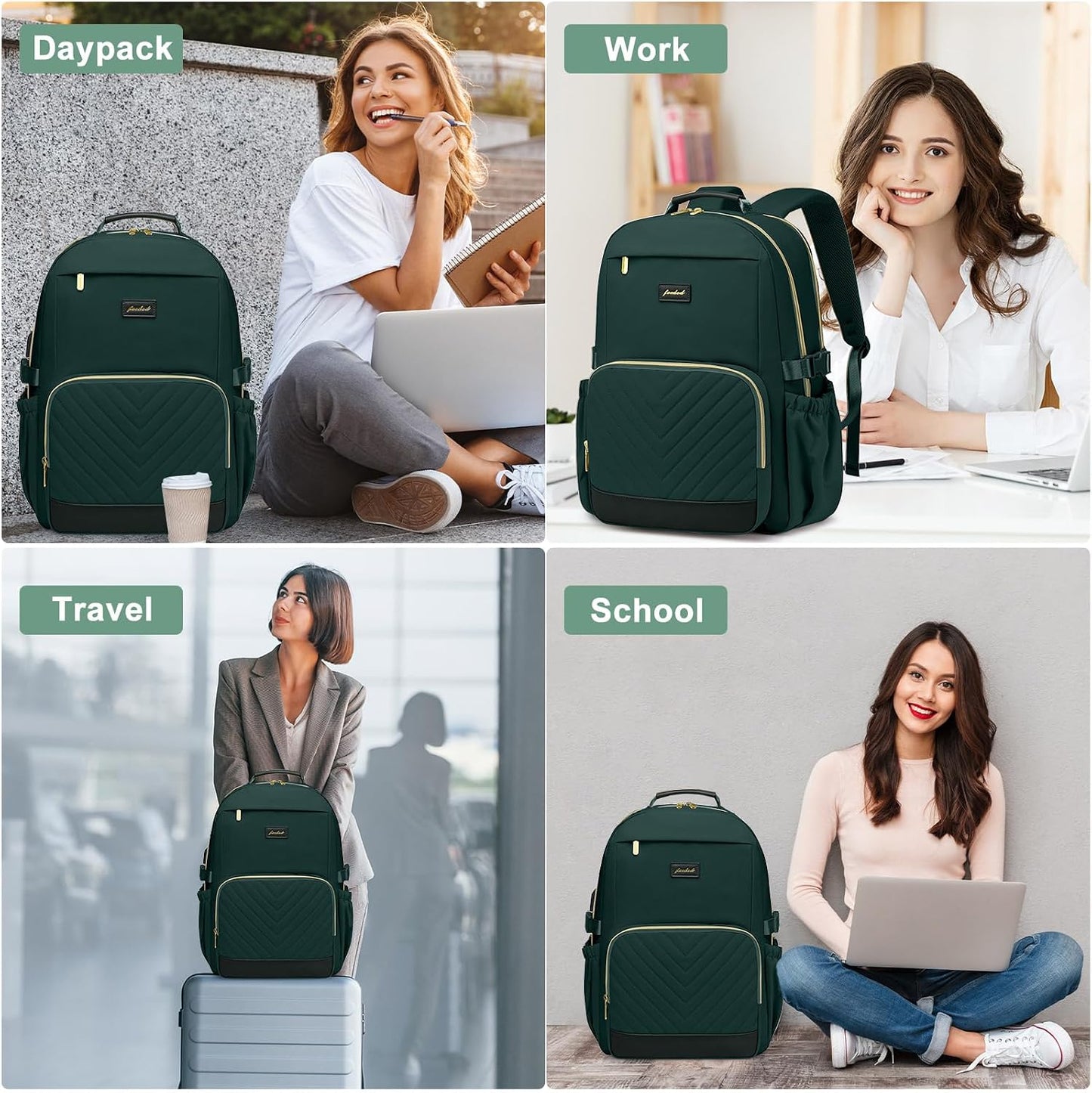 Laptop Backpack for Women Bookbag: 15.6 Inch Work Backpacks with Pouch Pocket for Large Capacity Cup & USB Charger College Book Bag Travel Business Nurse Teacher Bookbags Anti-Theft Back Pack