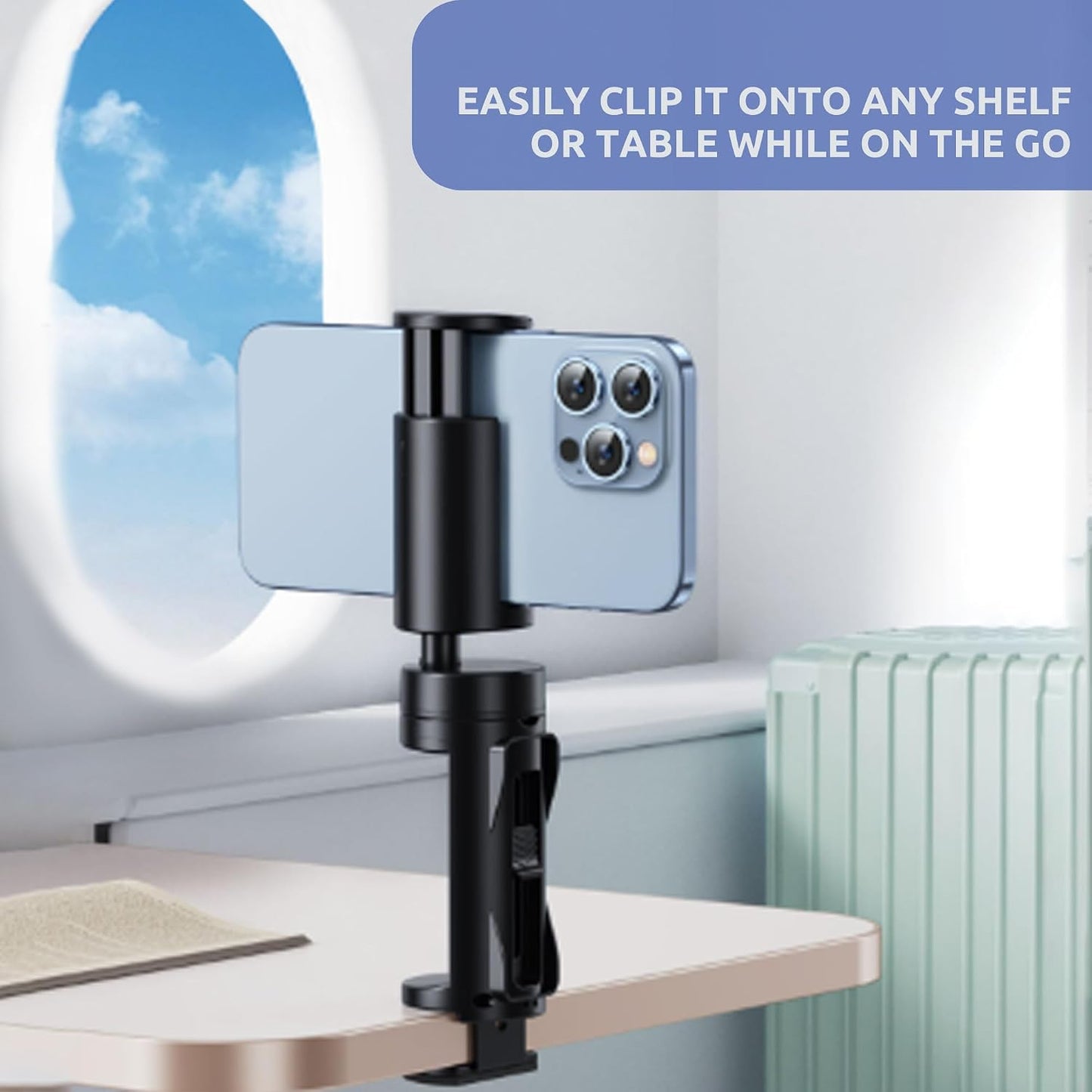 2 PACK Airplane Phone Holder Travel Essentials Accessories – Universal Hands Free Cell Phone Stand Mount for Air Plane Table Seat Desk, Cruise, Car & Flight – Mini Size for Vacation, Iphone, Samsung