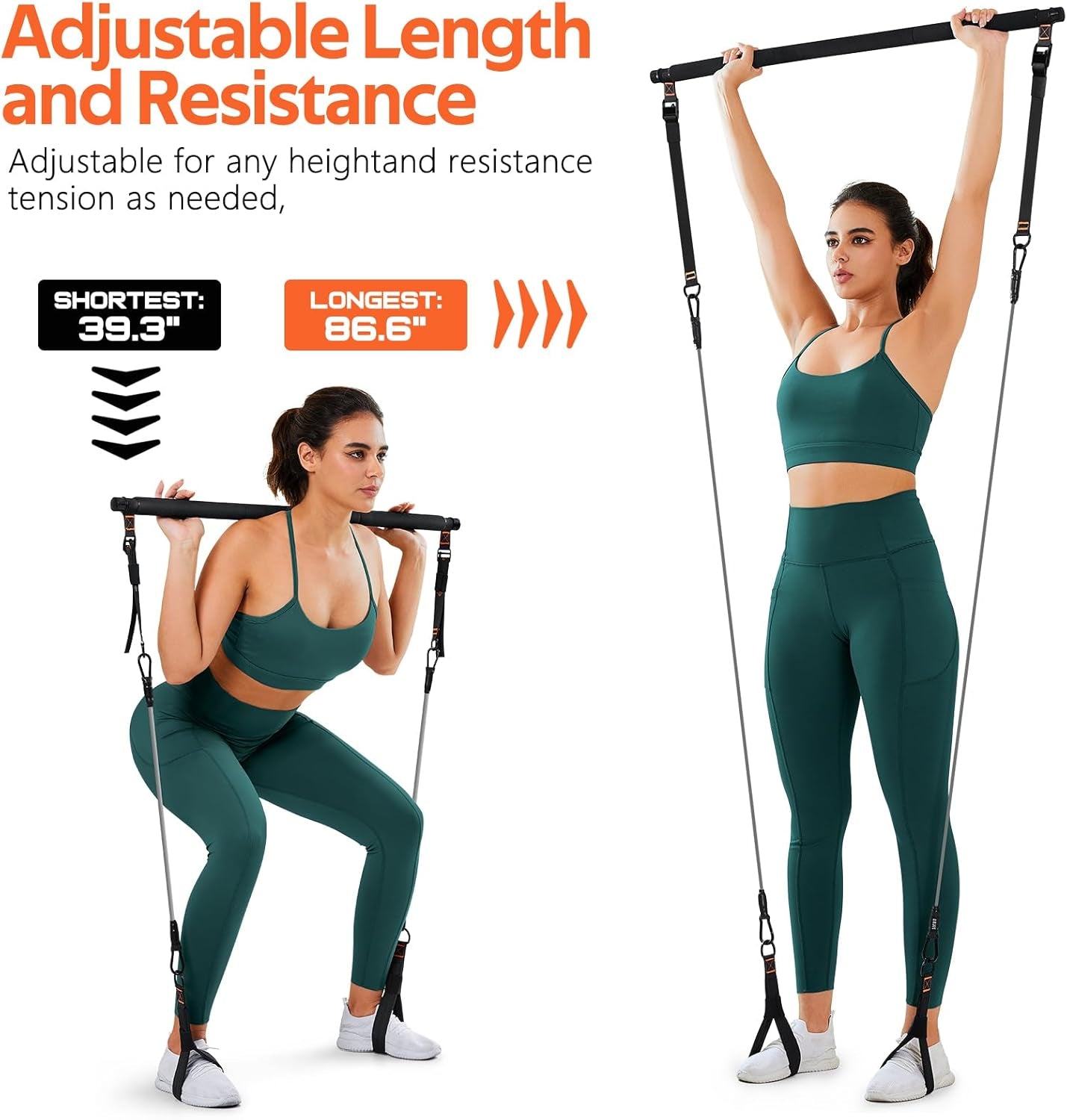 Pilates Bar Kit with Resistance Bands, Workout Equipment for Legs, Hip, Abs