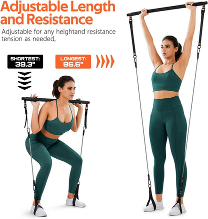 Pilates Bar Kit with Resistance Bands, Workout Equipment for Legs, Hip, Abs
