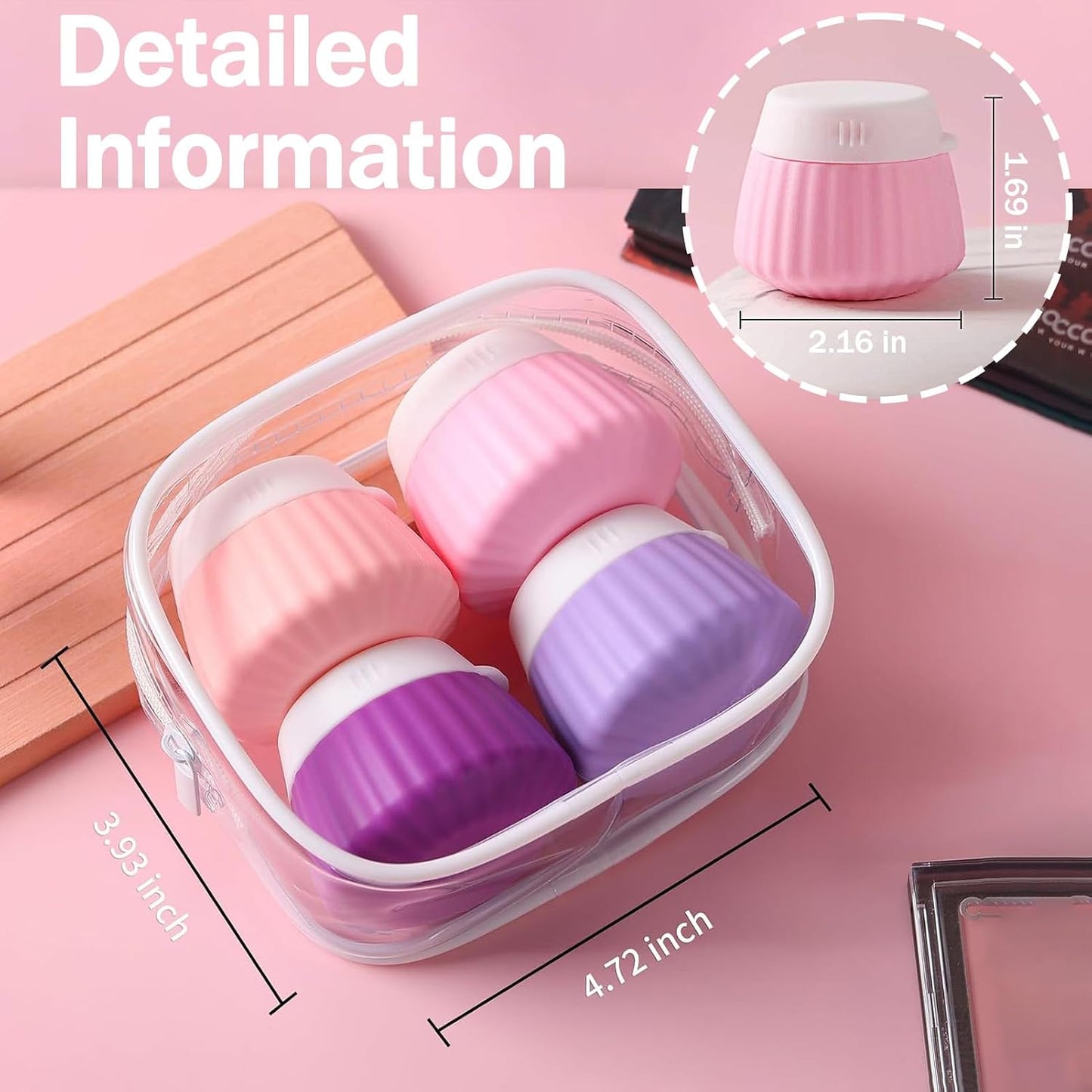 4 Pack Silicone Travel Cream Containers, Refillable Toiletry Jars