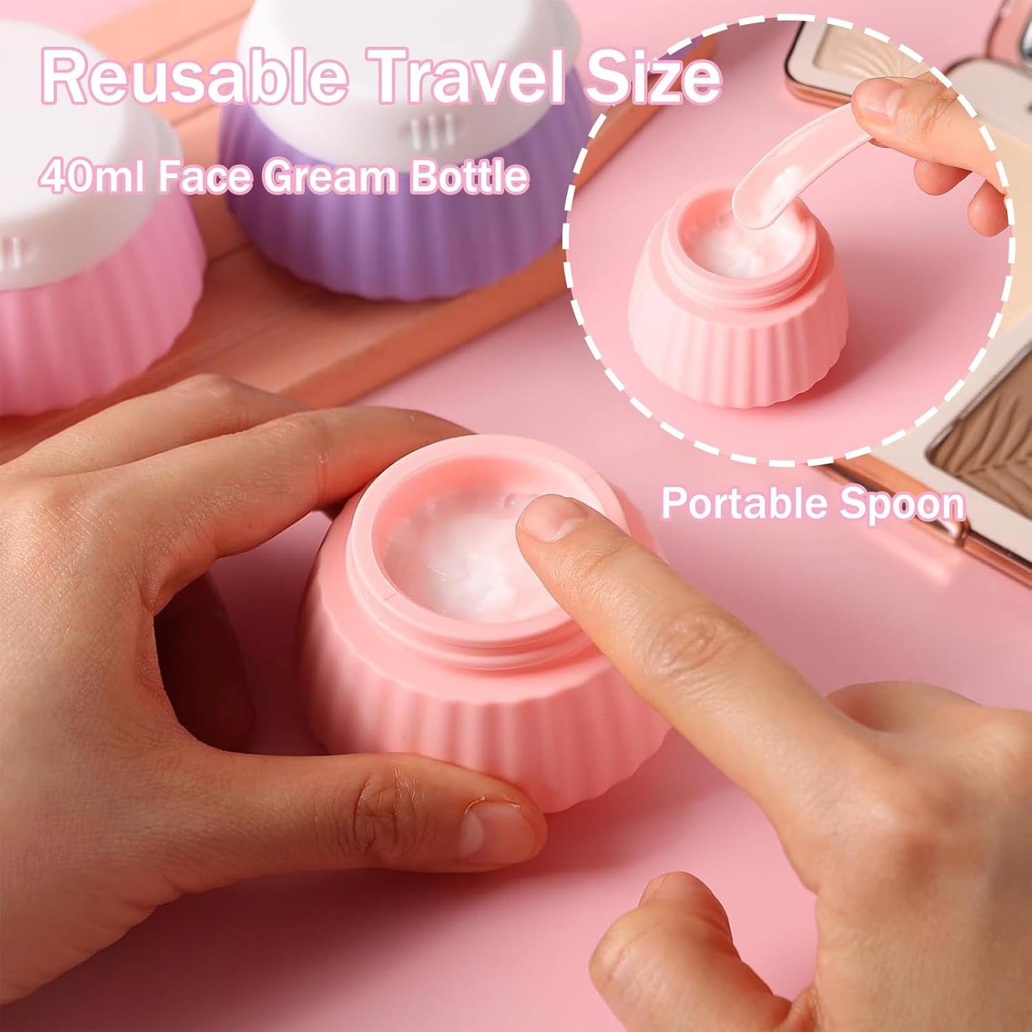 4 Pack Silicone Travel Cream Containers, Refillable Toiletry Jars