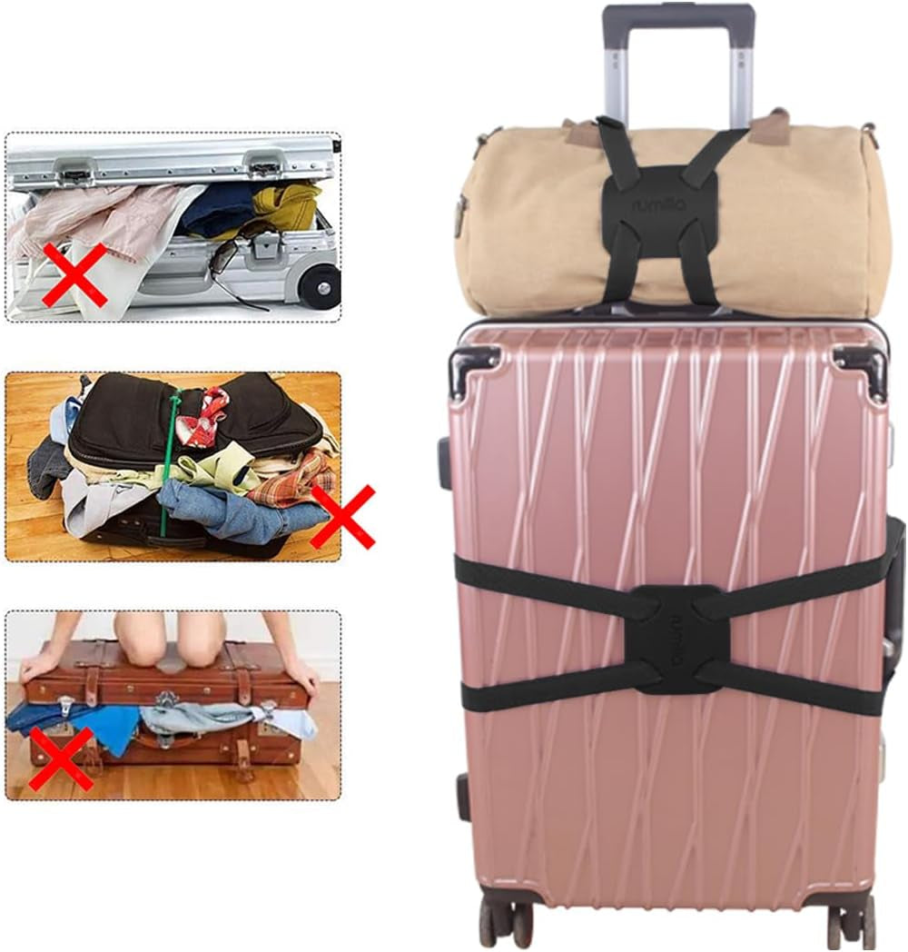Luggage Straps Bag Bungees for Add a Bag Easy to Travel Suitcase Elastic Strap Belt (Black Luggage Strap-1Pcs)