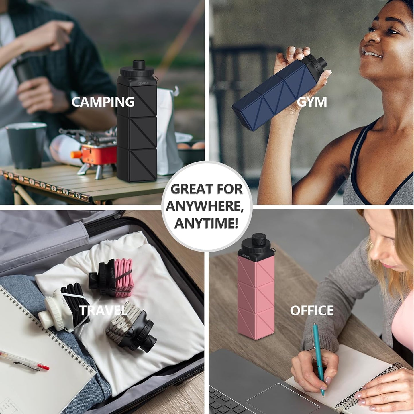 Collapsible Water Bottles 21 Oz, Silicone Portable Water Bottle