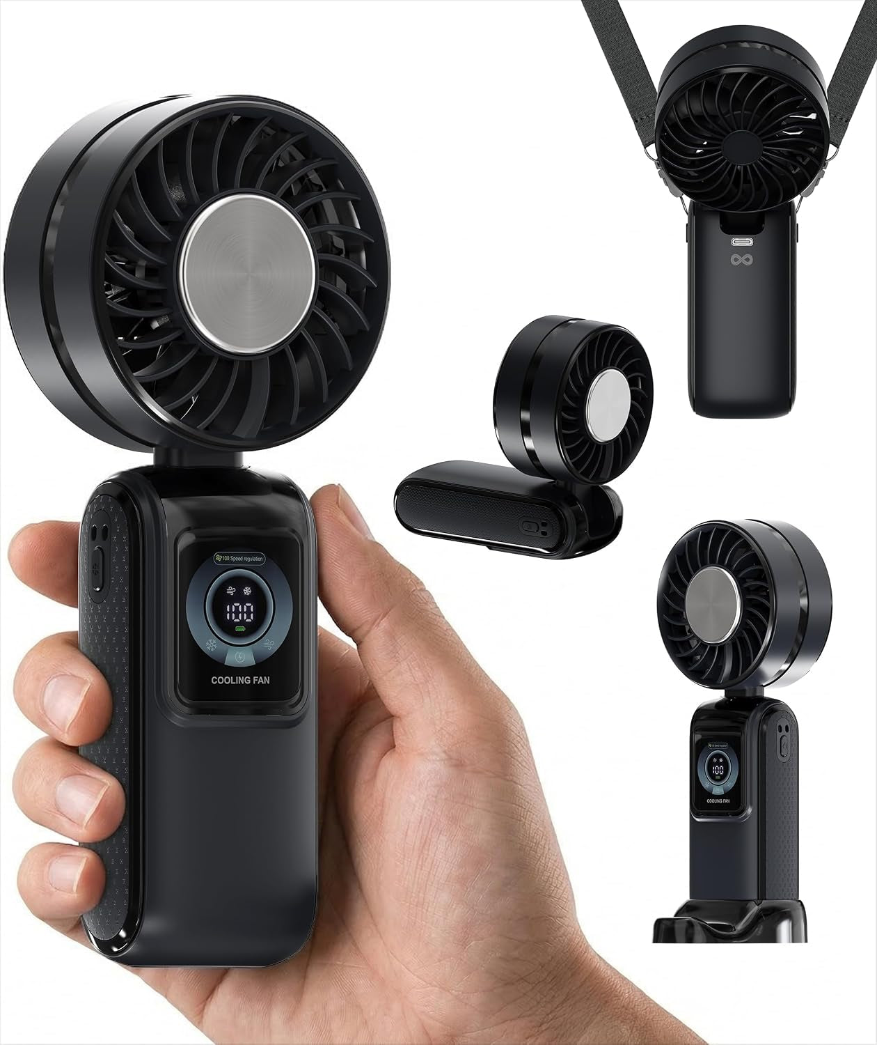 Portable Handheld Fan, Rechargeable with LED Display & Cooling Mode, Small Personal Mini Portable Fan, 5 Speeds for Outdoor Travel, Hiking, Makeup, Camping, Office, Gifts for Women