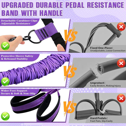 Upgraded Durable Pedal Resistance Band with Handle, 75LBS Adjustable 3 Tube Foot Pedal Device Puller Exercise Bands for Core, Abs, Waist, Legs, Arms, Sit up Exercise Equipment for Women