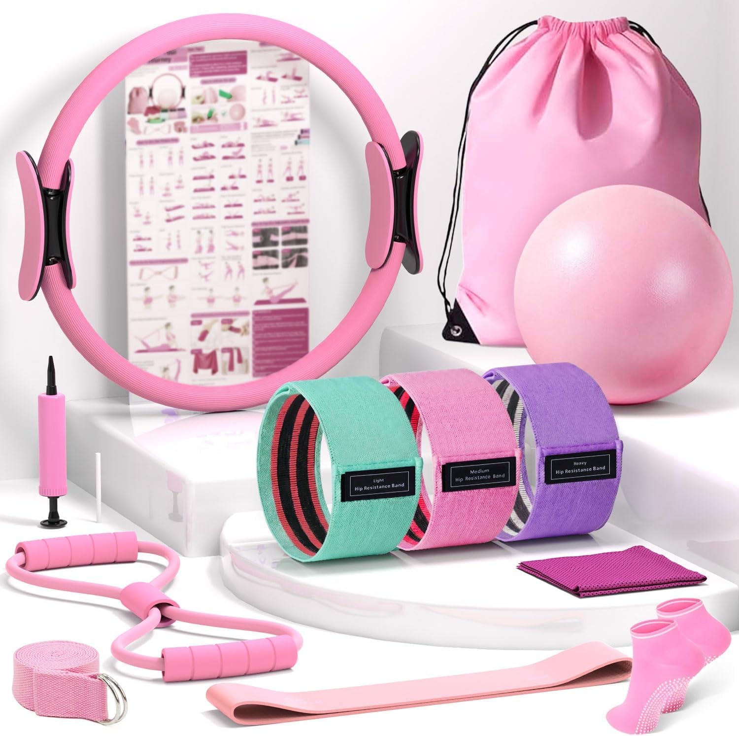 Pilates Kit for Home Workout, All-In-One Yoga Pilates Equipment with 14.5" Pilate Ring and Small Exercise Ball Set, Pilates Essentials for Women at Home