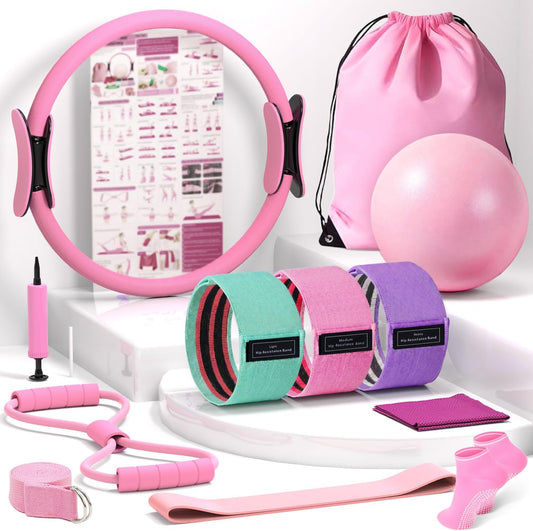 Pilates Kit for Home Workout, All-In-One Yoga Pilates Equipment with 14.5" Pilate Ring and Small Exercise Ball Set, Pilates Essentials for Women at Home