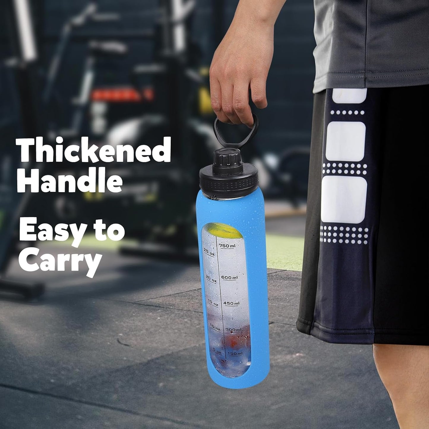 Glass Water Bottles 32Oz with Silicone Sleeve Drinking Hydration Bottles Reusable Borosilicate Wide Mouth Motivational Water Flask Canteen with Time Marker Spout Lid and Brush