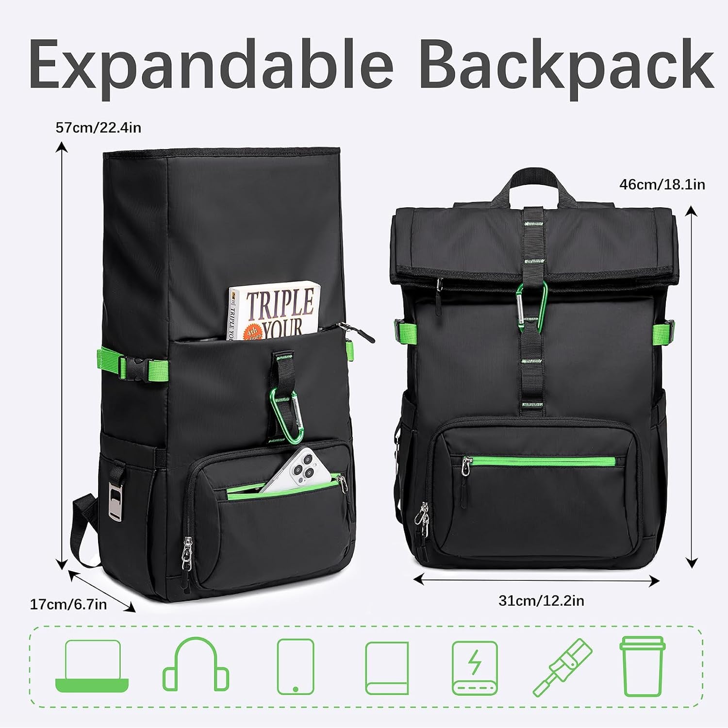 Lunch Backpack for Men Work, Waterproof 15.6 Laptop Backpack with Lunch Box Compartment, Insulated Lunch Bag for Business College Beach Camping Picnics, Womens Gifts Cooler Backpacks, Black