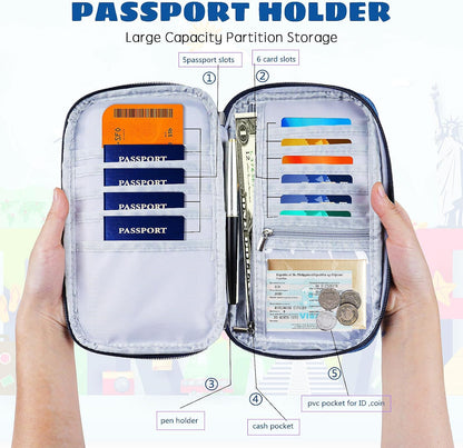 Amazing,Practical,Premium,Rfid Family Passport Holder, Travel Wallet, Travel Document Organizer, Passport Bag,(Black)