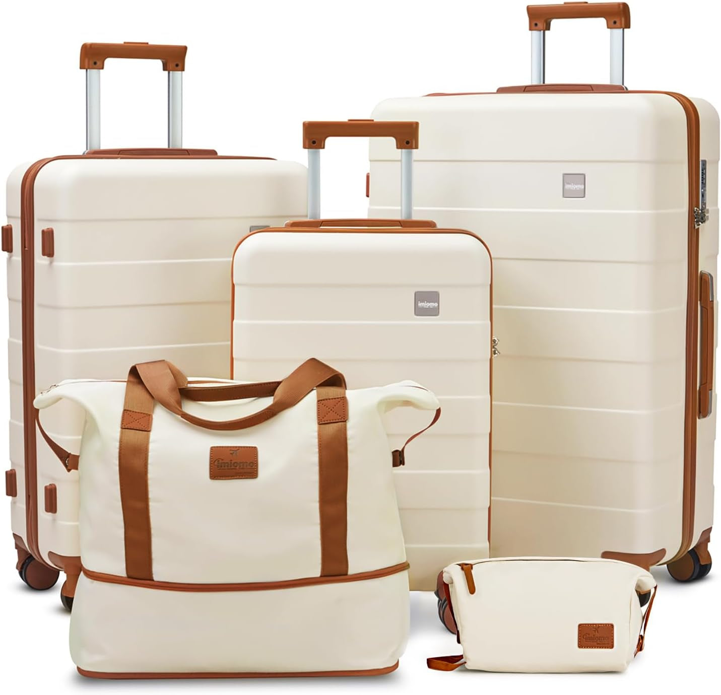Hard Shell Luggage Sets 5 Piece for Women, Lightweight Hardside Rolling Suitcase Set with Spinner Wheels and TSA Lock, Beige