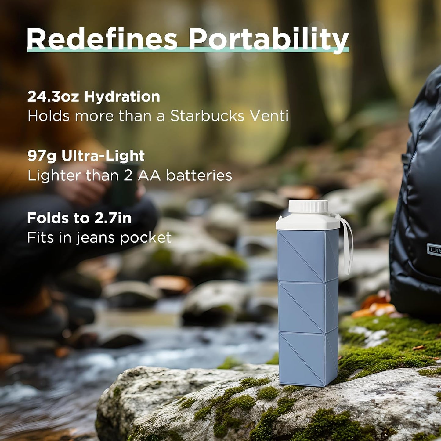 POMKAKA Collapsible Water Bottles 24.3Oz(720Ml), 2Nd Generation Leakproof Bpa-Free Travel Water Bottle,Lightweight Reusable Water Bottle for Travel Cycling Gym Camping Sports,Blue