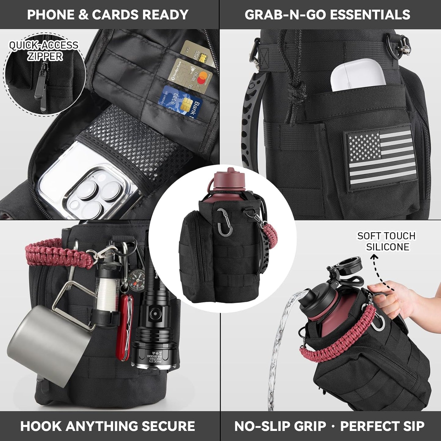Insulated Water Bottle with Strap, 48-Hour Cold, 2 Lids