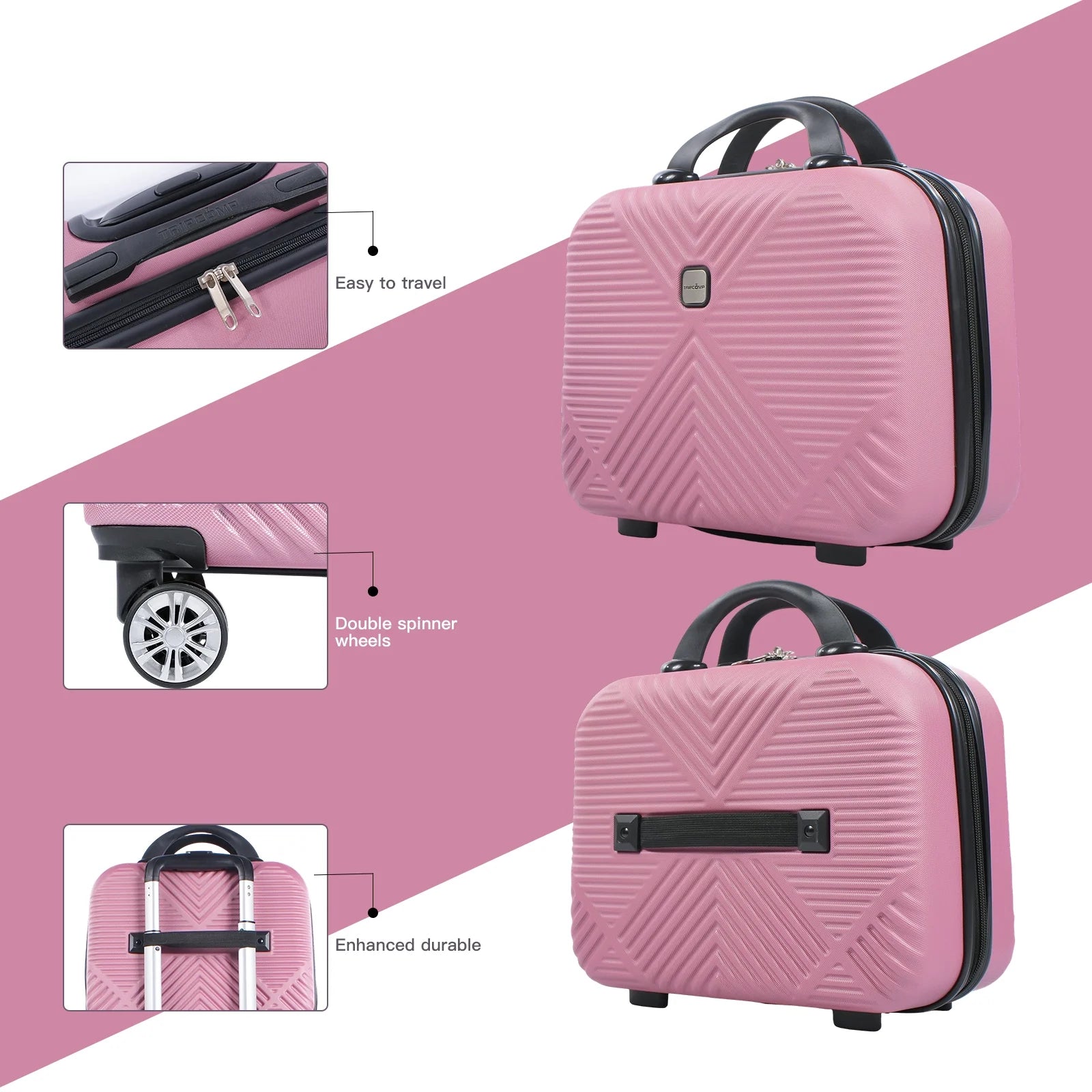 Luggage Sets 2 Piece Suitcase Set (14/20/)Hardside Suitcase with Spinner Wheels Lightweight Carry on Luggage(Pink)