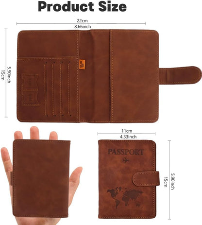 Passport Holder for Travel, RFID Passport Holder, Brown Passport Cover Case, Passport Wallet PU Leather Passport Book Travel Wallet with Card Holder Travel Must Haves Accessories for Women and Men