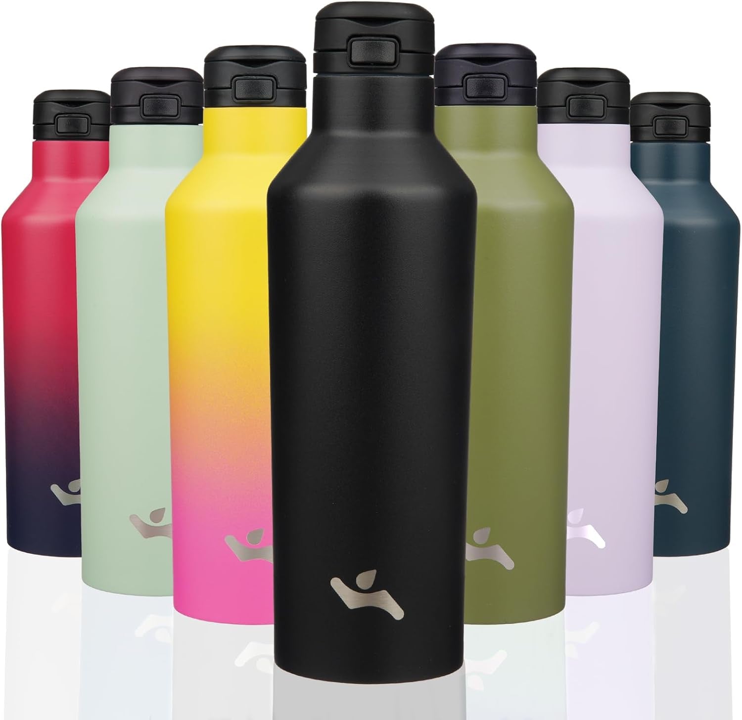 Insulated Water Bottle with Straw,25 OZ Double Wall Vacuum Stainless Steel Water Flask with 2 Lids,Black