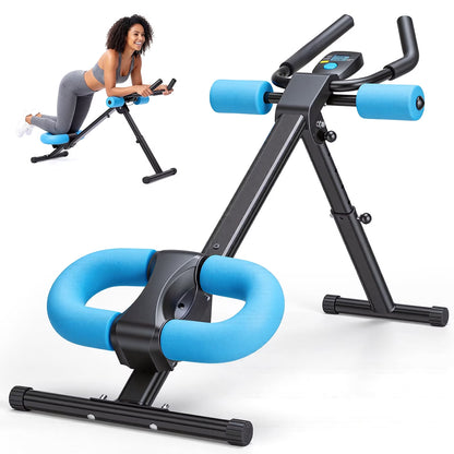 Adjustable Ab Machine for Home Gym, Foldable Ab Workout Equipment with Knee Protection & LCD Monitor, Core & Stomach Trainer, Black Blue