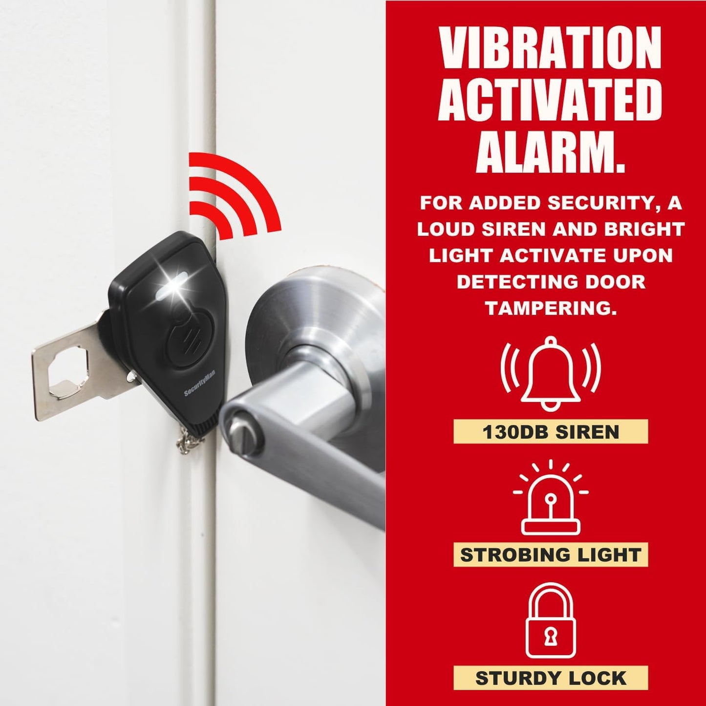 Portable Door Lock with Alarm | Hotel Door Locks for Travelers Security | Loud 130Db Door Security Device for Hotel Room, Apartment Home, & Travel Safety inside for Women Children - Black