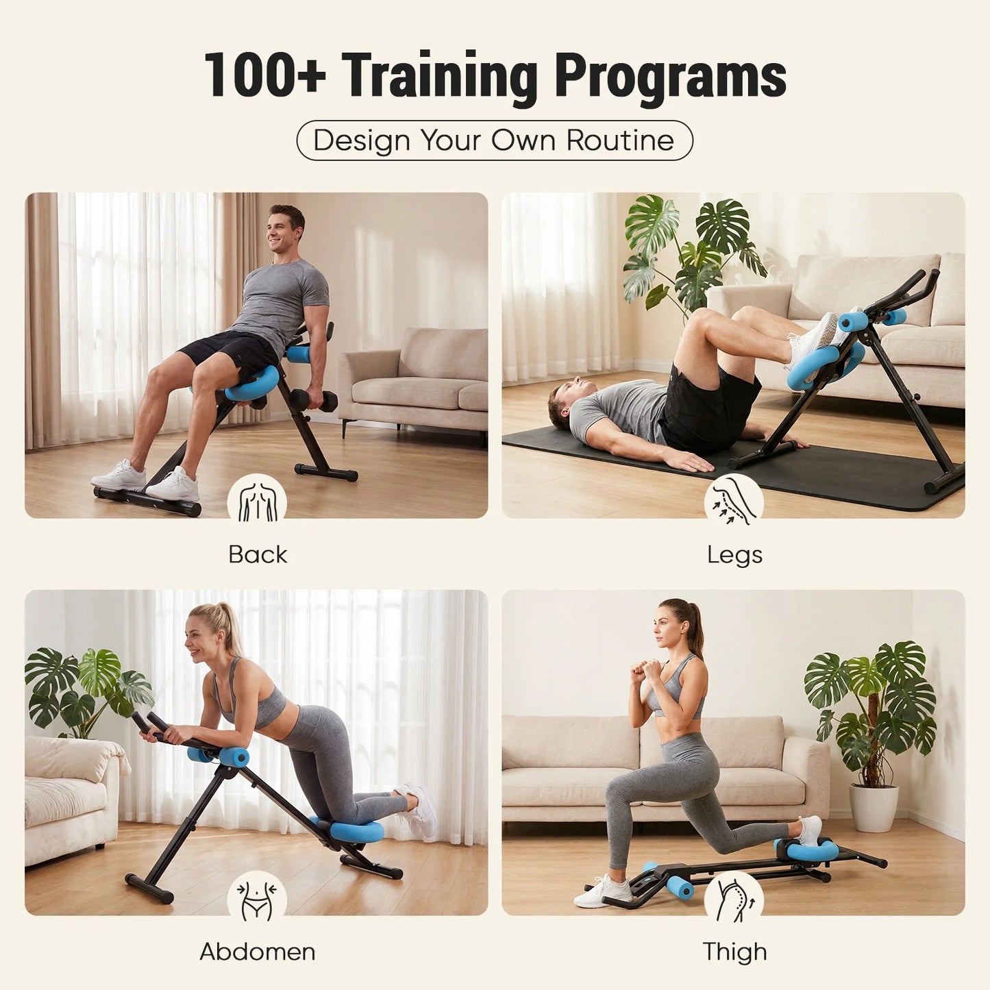 Adjustable Ab Machine for Home Gym, Foldable Ab Workout Equipment with Knee Protection & LCD Monitor, Core & Stomach Trainer, Black Blue
