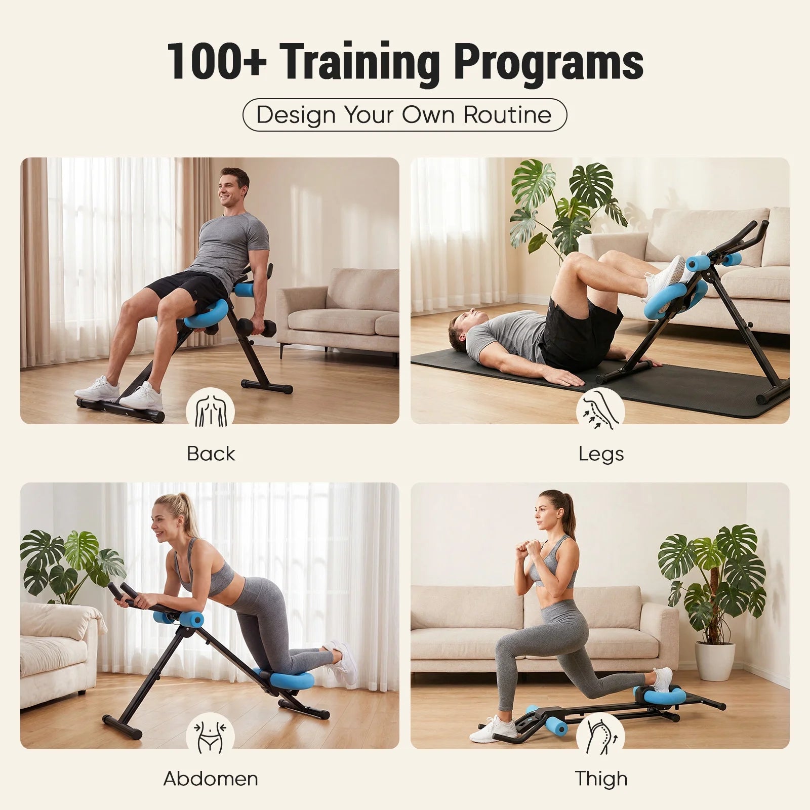 Adjustable Ab Machine for Home Gym, Foldable Ab Workout Equipment with Knee Protection & LCD Monitor, Core & Stomach Trainer, Black Blue