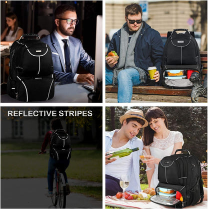 Lunch Bag Backpack, Insulated Cooler Lunch Box Backpack, Extra Large Travel Laptop Backpack TSA Friendly RFID Computer College Bag for Women Men Fits 17.3 Inch Laptop