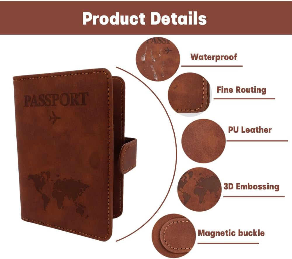 Passport Holder for Travel, RFID Passport Holder, Brown Passport Cover Case, Passport Wallet PU Leather Passport Book Travel Wallet with Card Holder Travel Must Haves Accessories for Women and Men