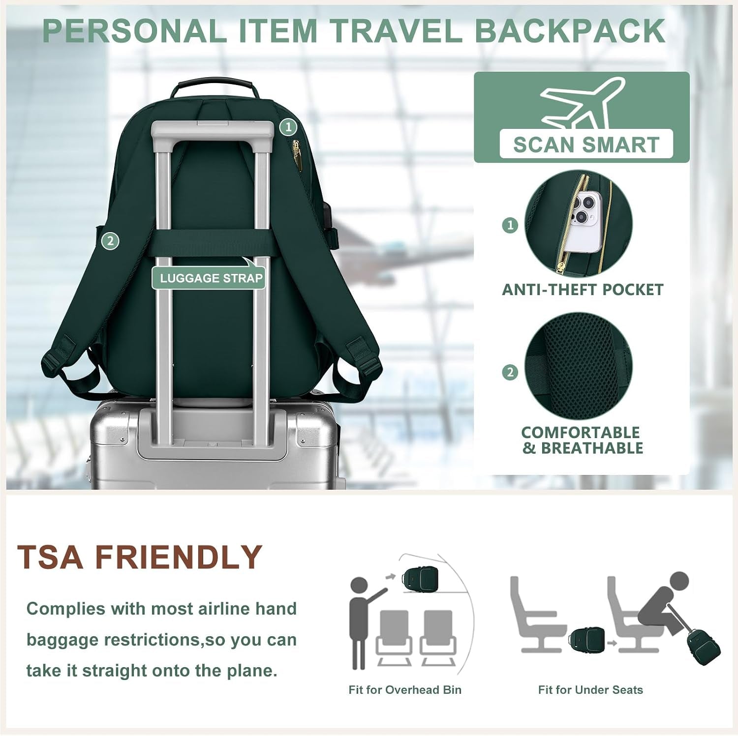 Laptop Backpack for Women Bookbag: 15.6 Inch Work Backpacks with Pouch Pocket for Large Capacity Cup & USB Charger College Book Bag Travel Business Nurse Teacher Bookbags Anti-Theft Back Pack