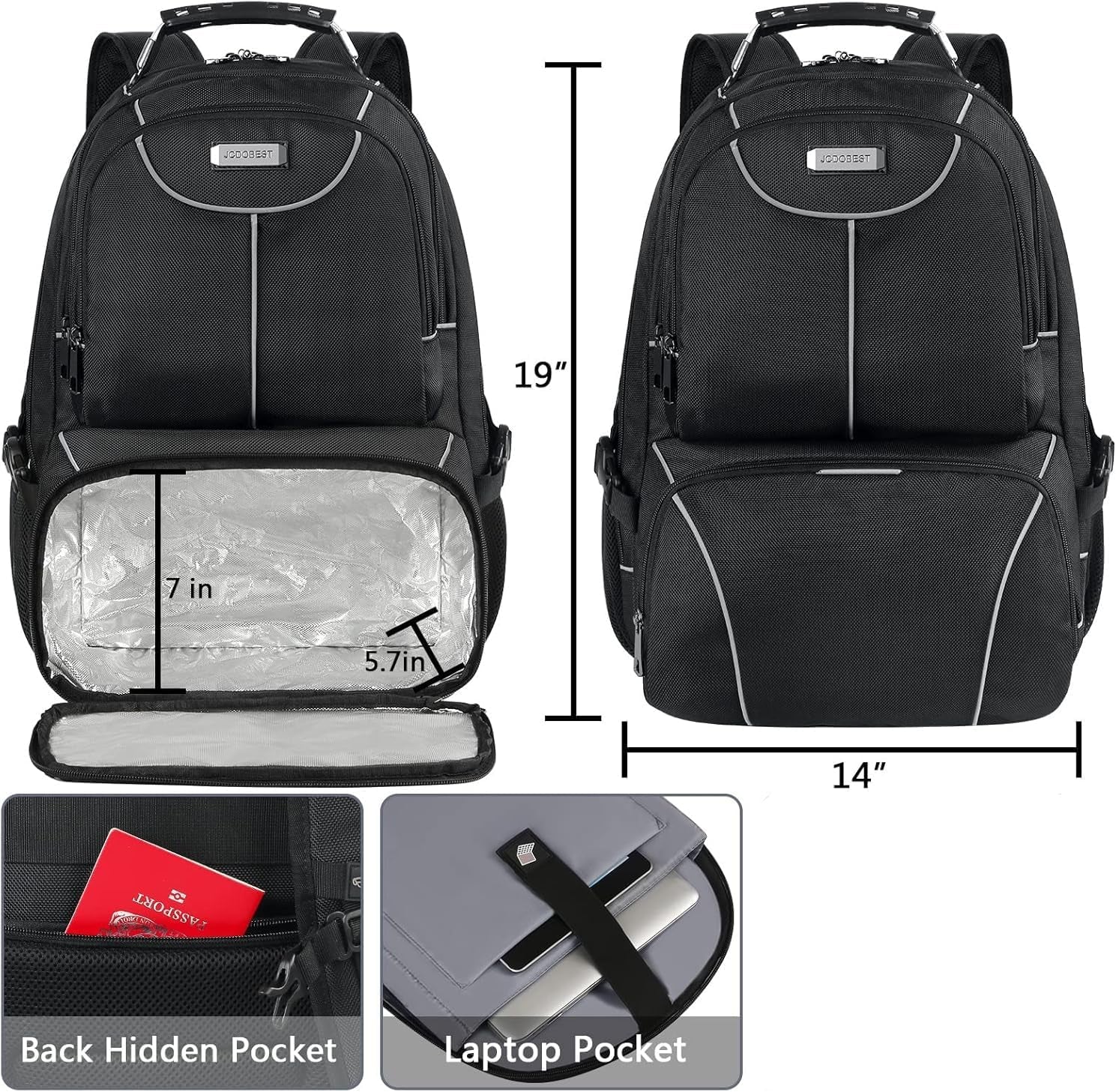 Lunch Bag Backpack, Insulated Cooler Lunch Box Backpack, Extra Large Travel Laptop Backpack TSA Friendly RFID Computer College Bag for Women Men Fits 17.3 Inch Laptop