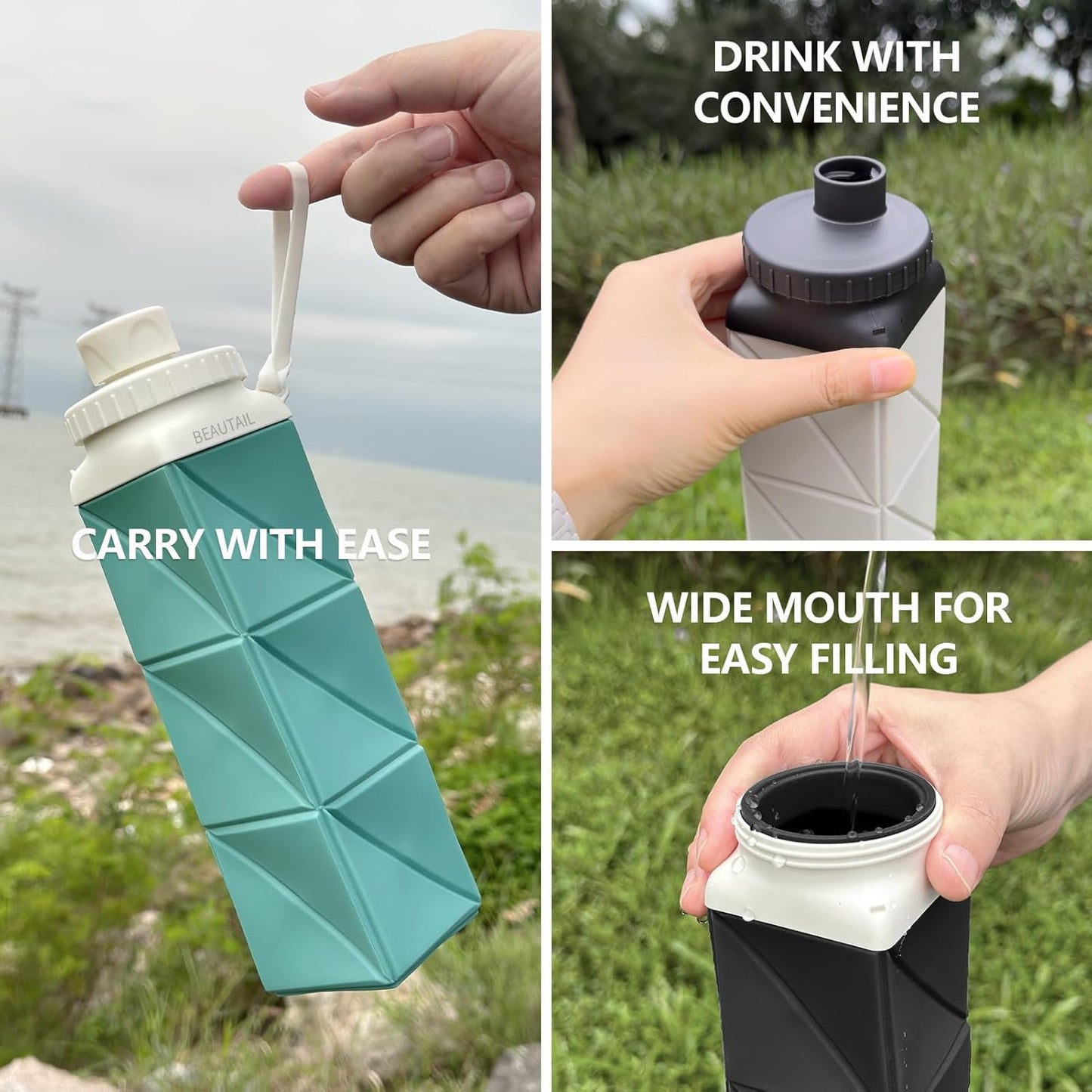 Collapsible Water Bottles 21 Oz, Silicone Portable Water Bottle