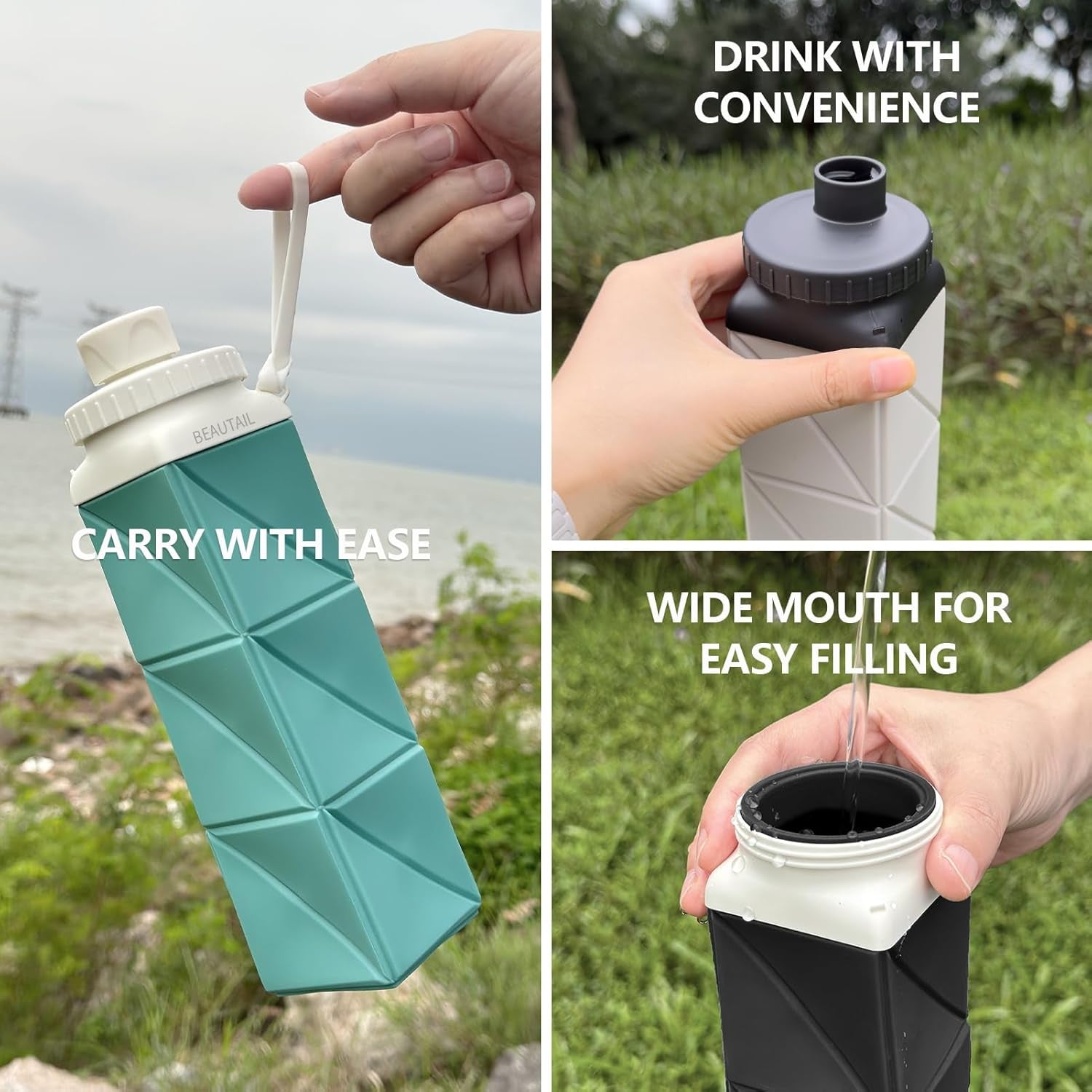 Collapsible Water Bottles 21 Oz, Silicone Portable Water Bottle