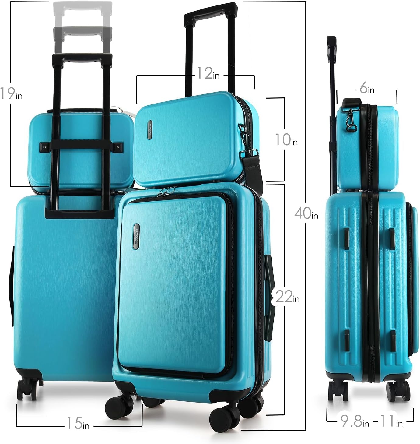 22 Inch Carry on Luggage, Carry on Suitcase with Wheels, Expandable Hardside Luggage Carry On, Teal Small Suitcase, Hard Shell Carry-On Luggage, Spinner Luggage with Cosmetic Carry on Bag
