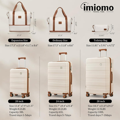 Hard Shell Luggage Sets 5 Piece for Women, Lightweight Hardside Rolling Suitcase Set with Spinner Wheels and TSA Lock, Beige