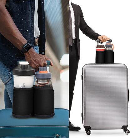 Luggage Travel Cup Holder for Suitcases Free Hands, Travel Accessories, Carry on Beverage Cup Holder Attachment, Luggage Cup Caddy Gifts for Flight Attendants, Business, Travelers, Black
