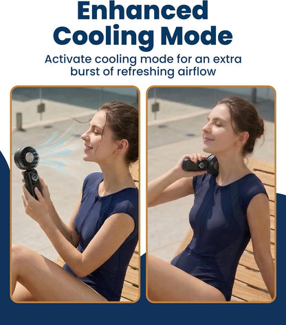 Portable Handheld Fan, Rechargeable with LED Display & Cooling Mode, Small Personal Mini Portable Fan, 5 Speeds for Outdoor Travel, Hiking, Makeup, Camping, Office, Gifts for Women