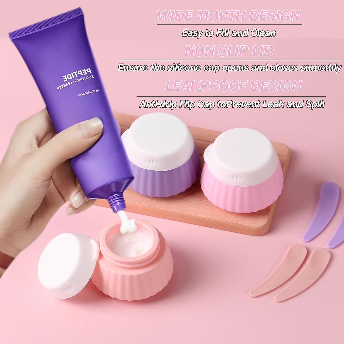 4 Pack Silicone Travel Cream Containers, Refillable Toiletry Jars