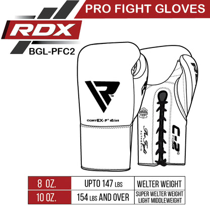 RDX C2 Fight Lace Up Leather Boxing Gloves BBBOFC/BIBA/WBF/NYAC /NEVADA APPROVED