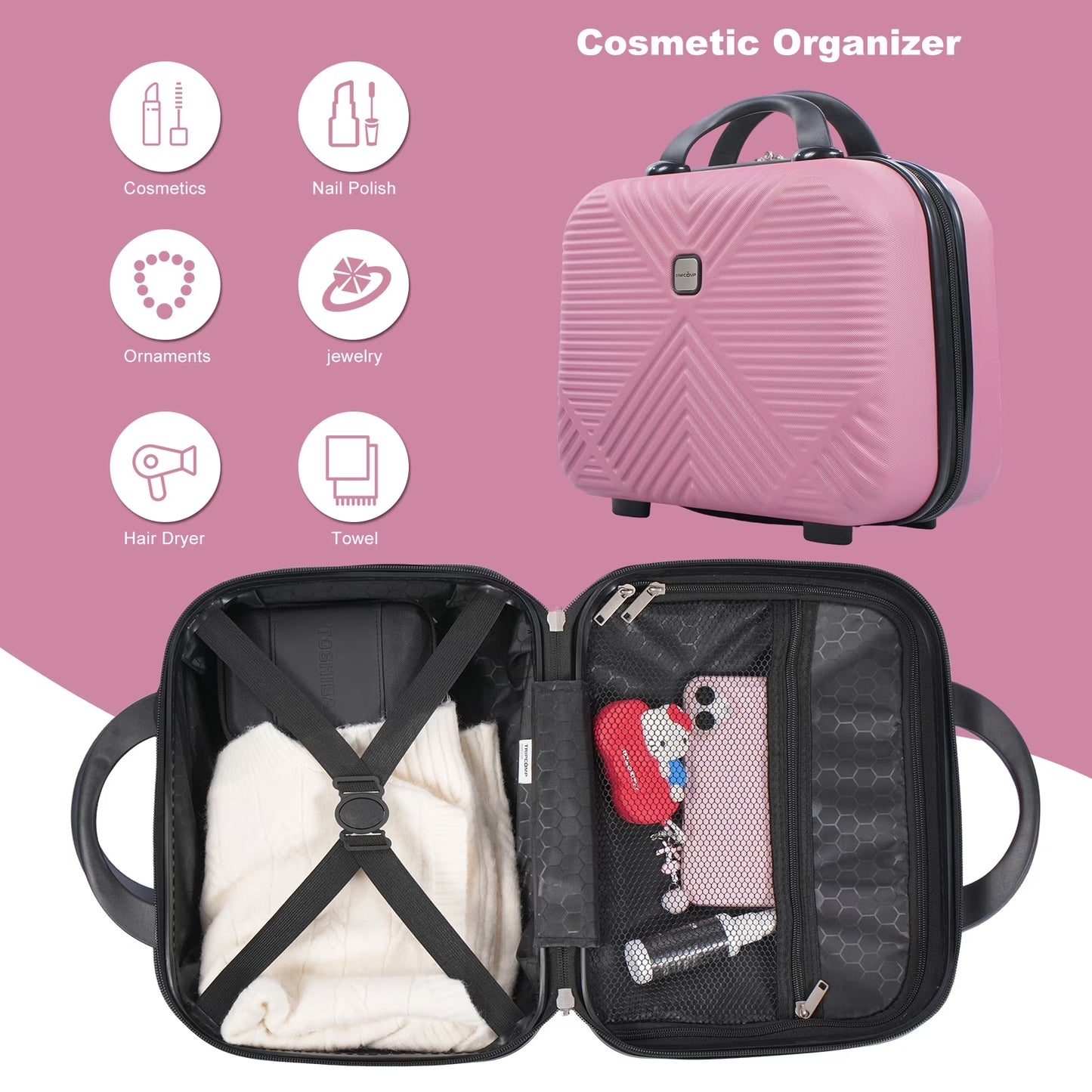 Luggage Sets 2 Piece Suitcase Set (14/20/)Hardside Suitcase with Spinner Wheels Lightweight Carry on Luggage(Pink)