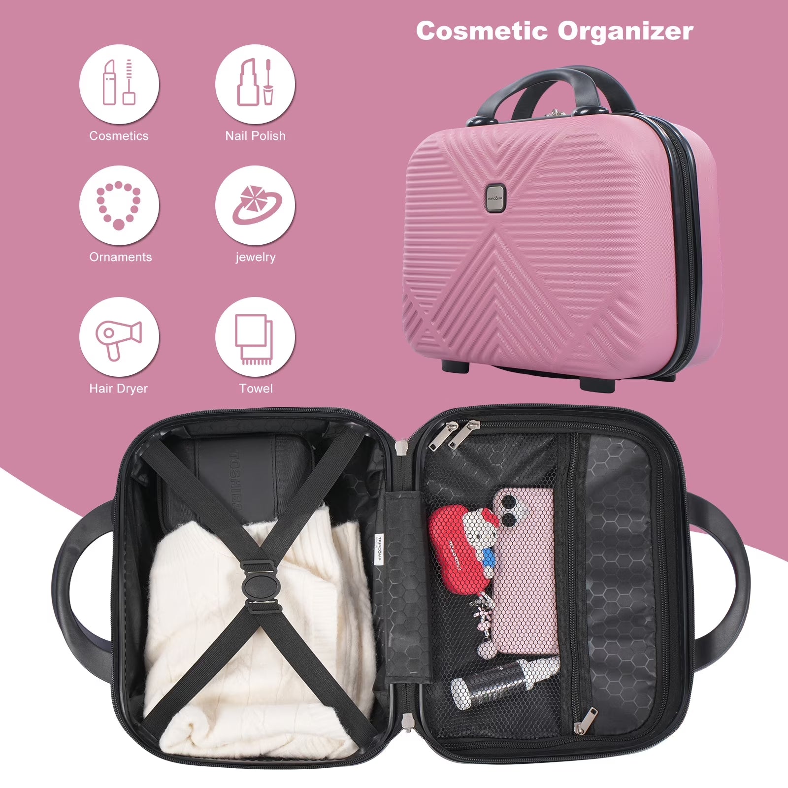 Luggage Sets 2 Piece Suitcase Set (14/20/)Hardside Suitcase with Spinner Wheels Lightweight Carry on Luggage(Pink)