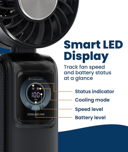 Portable Handheld Fan, Rechargeable with LED Display & Cooling Mode, Small Personal Mini Portable Fan, 5 Speeds for Outdoor Travel, Hiking, Makeup, Camping, Office, Gifts for Women
