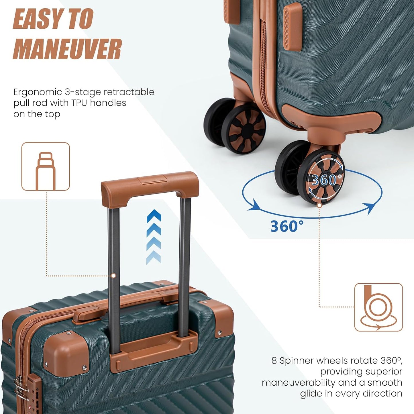 Carry on Luggage 22X14X9 Airline Approved,3 Piece Luggage Set