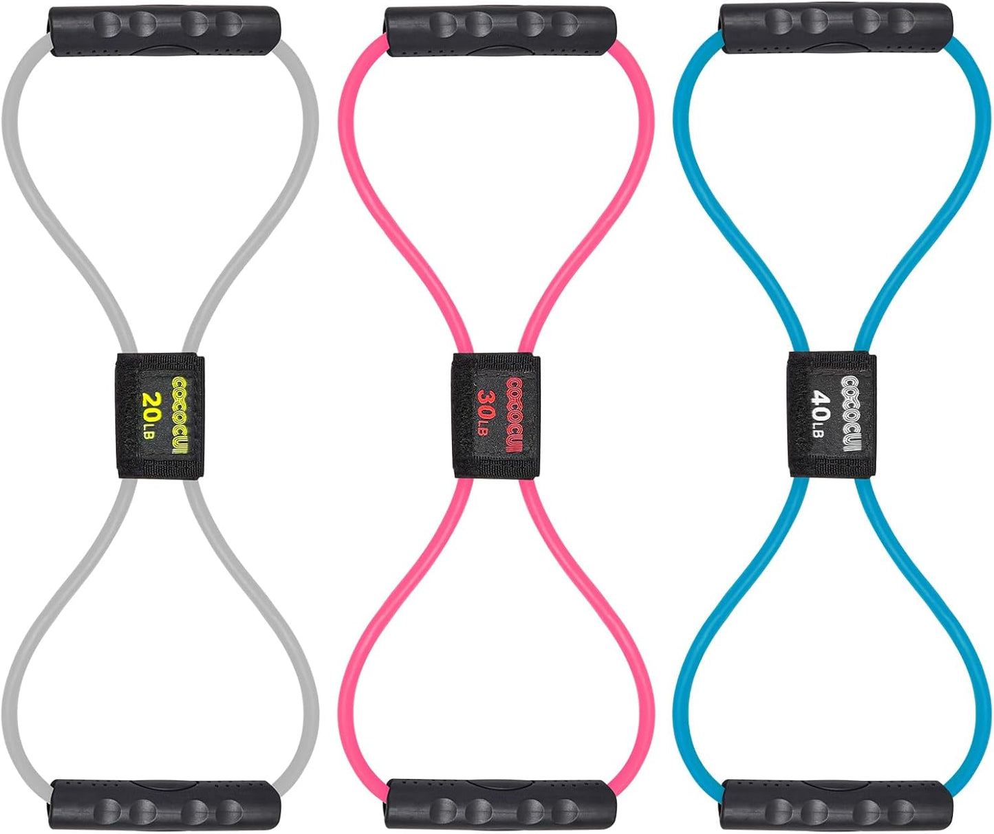 Figure 8 Resistance Bands with Handles for Women Men, Exercise Bands for Back, 8 Shaped Resistance Bands for Arms, Shoulder, Leg Stretching, Physical Therapy, Yoga, Pilates, Home Gym Workout Equipment