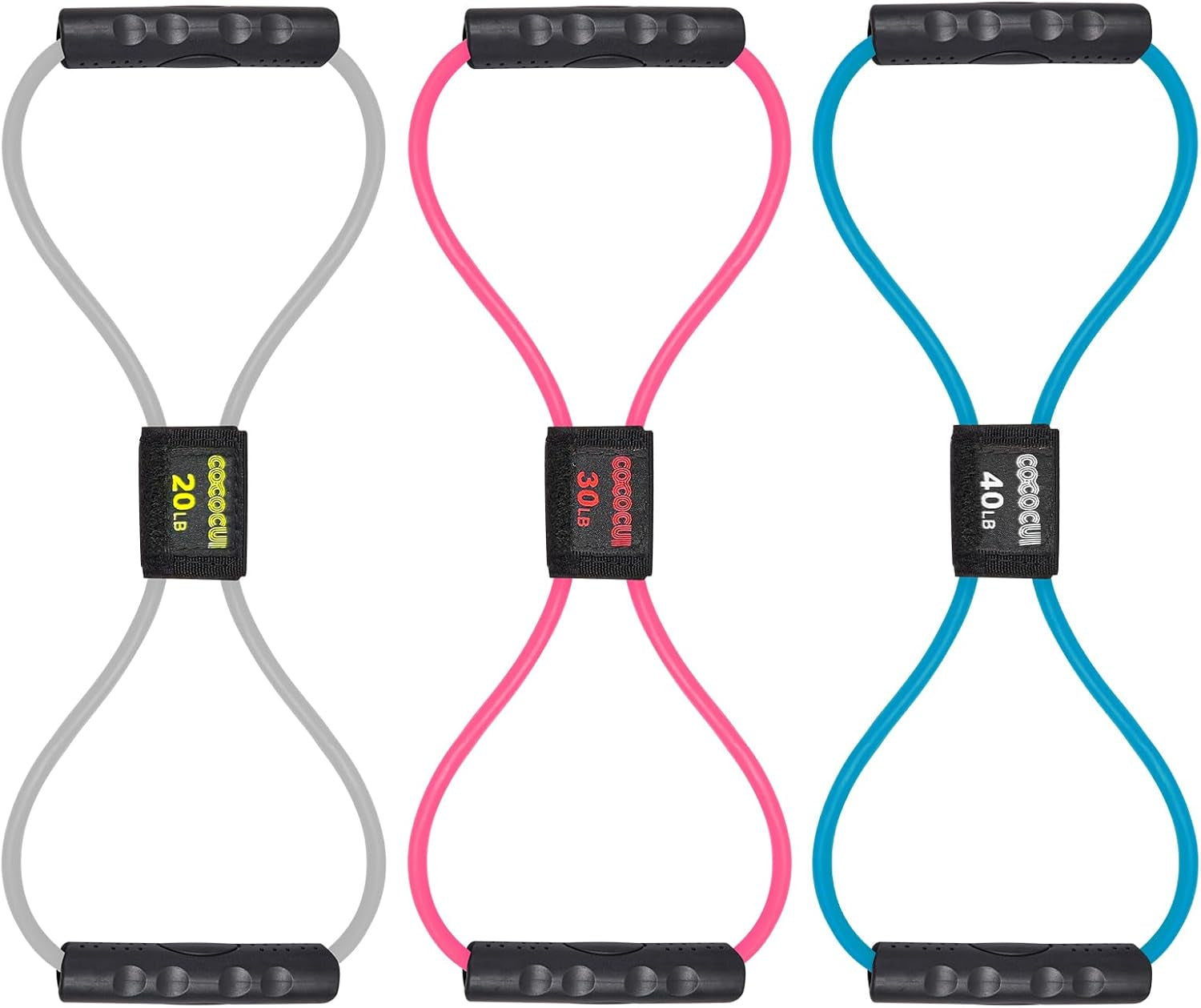Figure 8 Resistance Bands with Handles for Women Men, Exercise Bands for Back, 8 Shaped Resistance Bands for Arms, Shoulder, Leg Stretching, Physical Therapy, Yoga, Pilates, Home Gym Workout Equipment