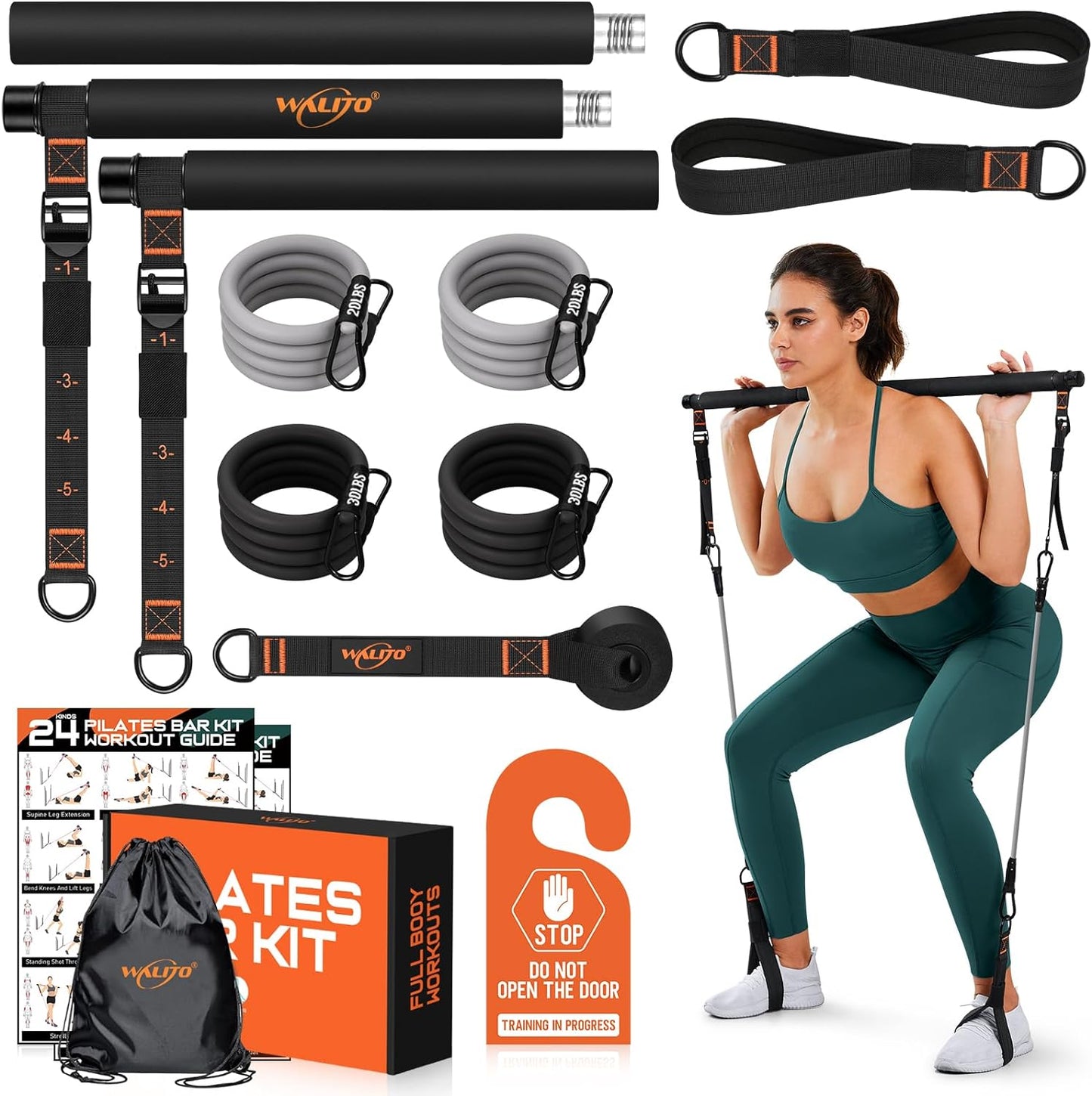 Pilates Bar Kit with Resistance Bands, Workout Equipment for Legs, Hip, Abs